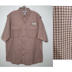 Worldwide Sportsman Orange Plaid Short Sleeve Button Up Vented Fishing Shirt L